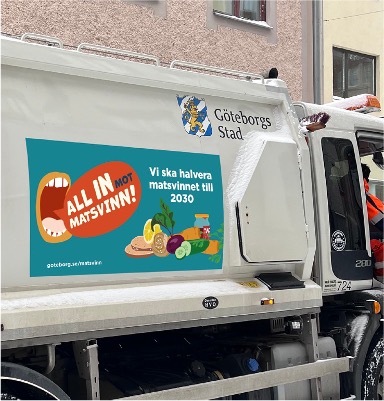 Sopbil med reklam för All in mot matsvinn
